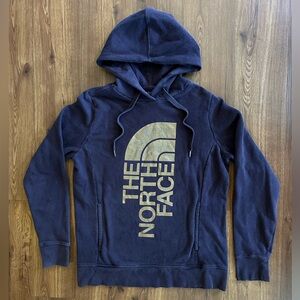 The North Face Women's Purple Hoodie with Gold Logo Size Medium